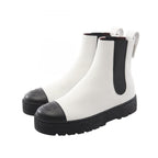 Chanel Boots CC Logo White Black Leather Short
