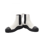 Chanel Boots CC Logo White Black Leather Short — view 3
