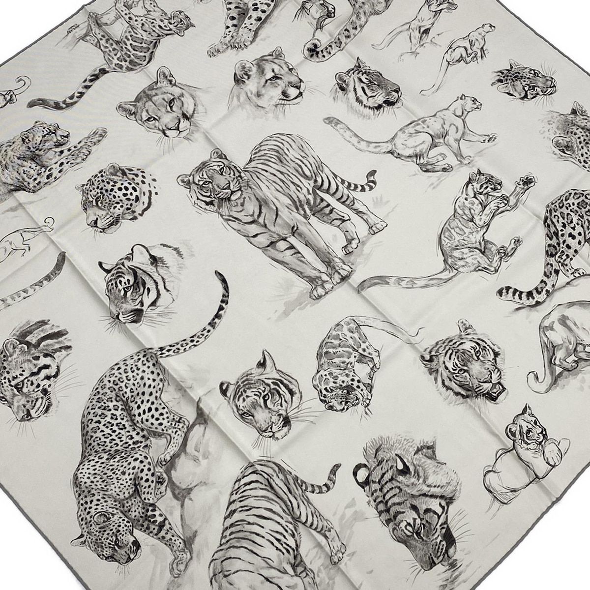 Hermes Scarf Carre 90 Gray Ju Black Tiger Atelier Robert Darre