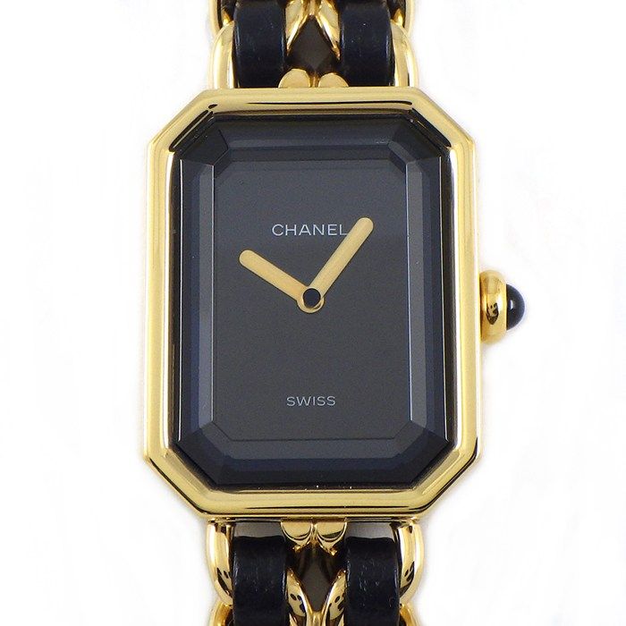 Chanel Watch Premier M Octagonal Black Dial Chain Bracelet Leather Quartz Analog