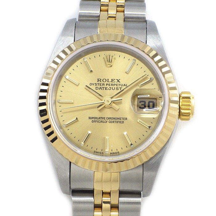 Rolex Watch Datejust Number Champagne Color Dial Date 18k Yellow Gold SS
