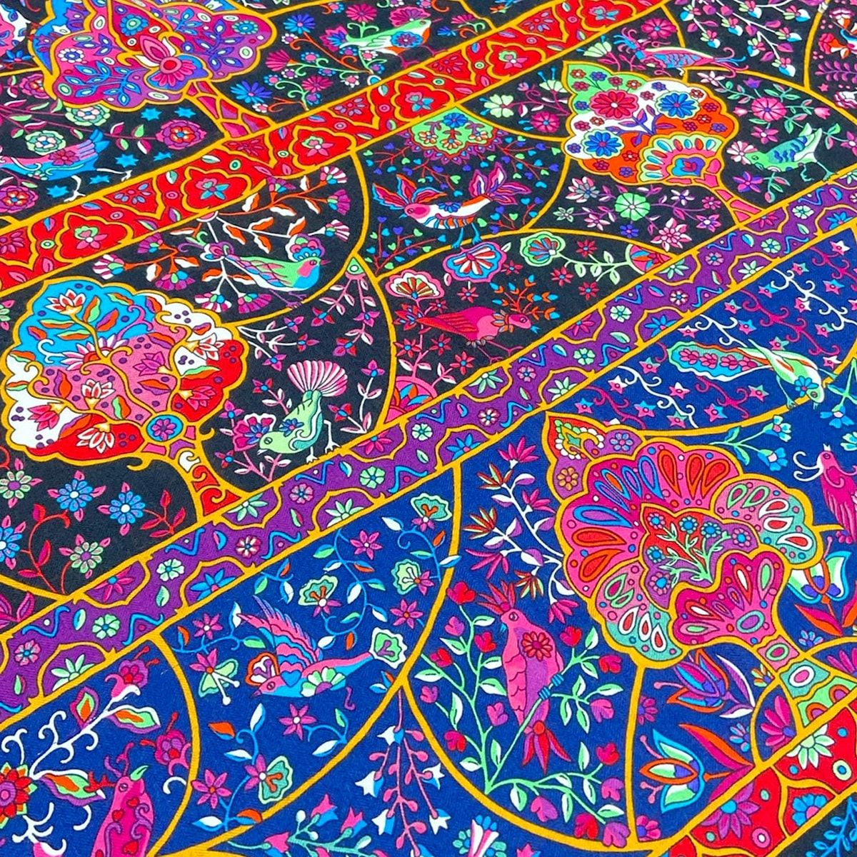 Hermes Shawl Carre Geant 140 Black Orange Multi Au Pays Des Oiseaux Fleurs in — view 4