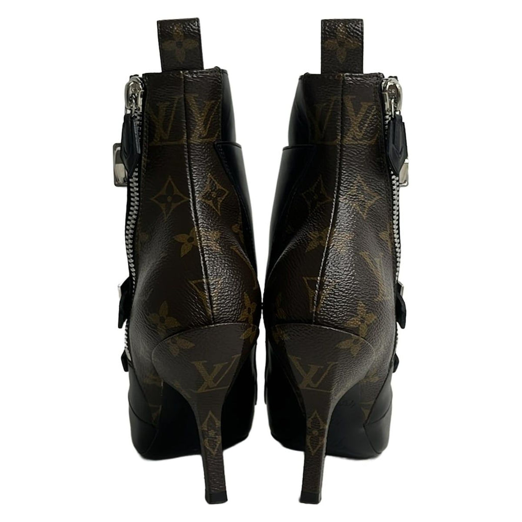 Louis Vuitton Short Boots 34.5 Black Dark Brown Janet Line Leather — view 3