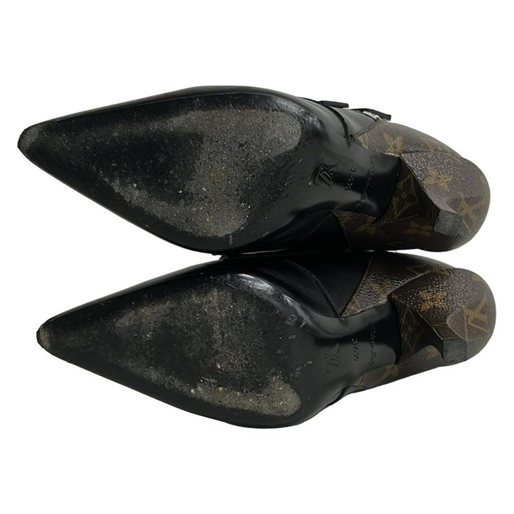 Louis Vuitton Short Boots 34.5 Black Dark Brown Janet Line Leather — view 4