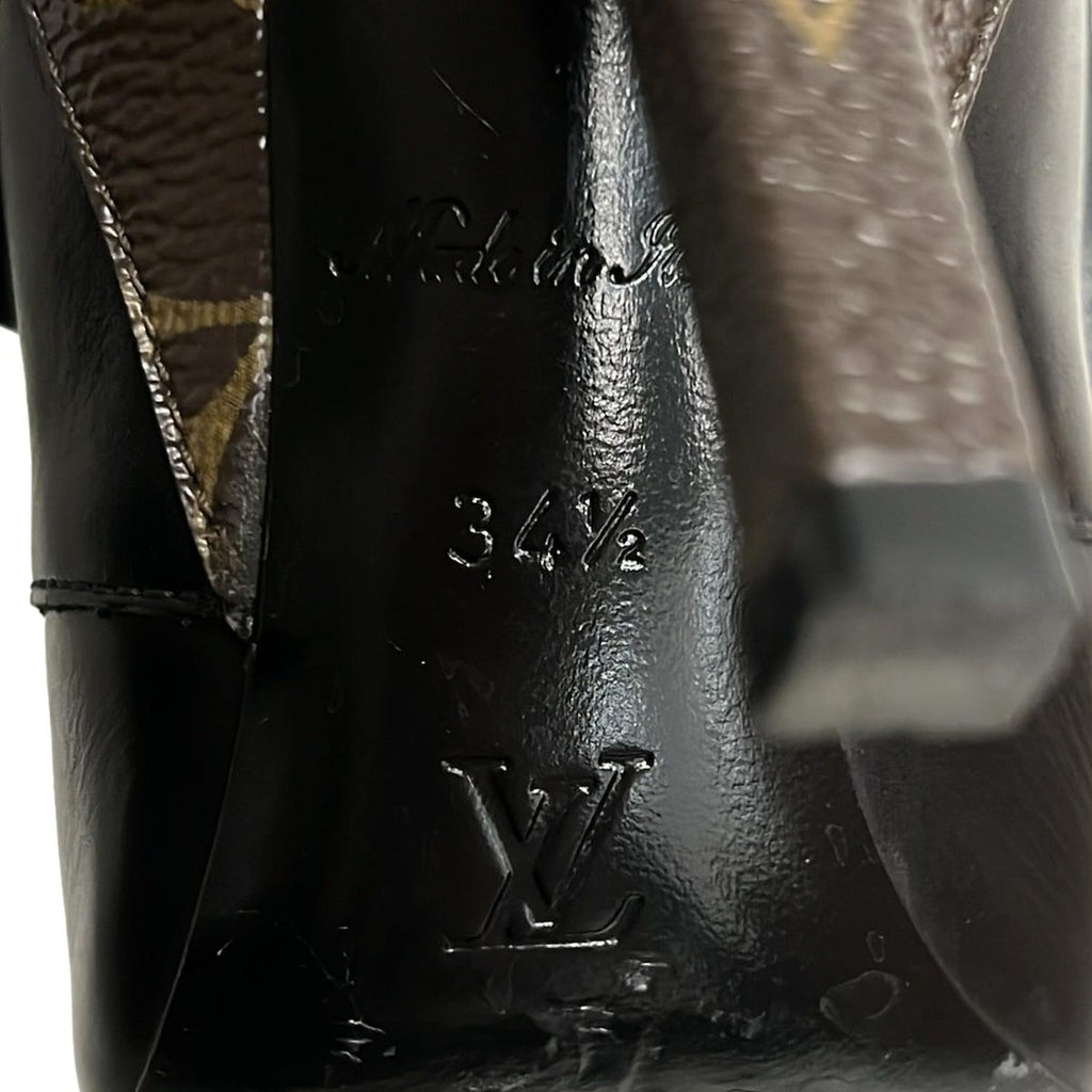 Louis Vuitton Short Boots 34.5 Black Dark Brown Janet Line Leather — view 7