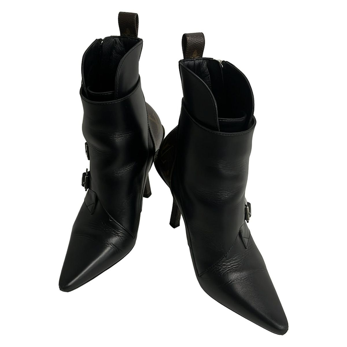 Louis Vuitton Short Boots 34.5 Black Dark Brown Janet Line Leather — view 2