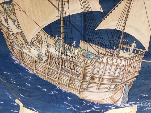 Hermes Christophe Colomb Carre 90 Silk 100% Large Scarf Light Blue — view 2
