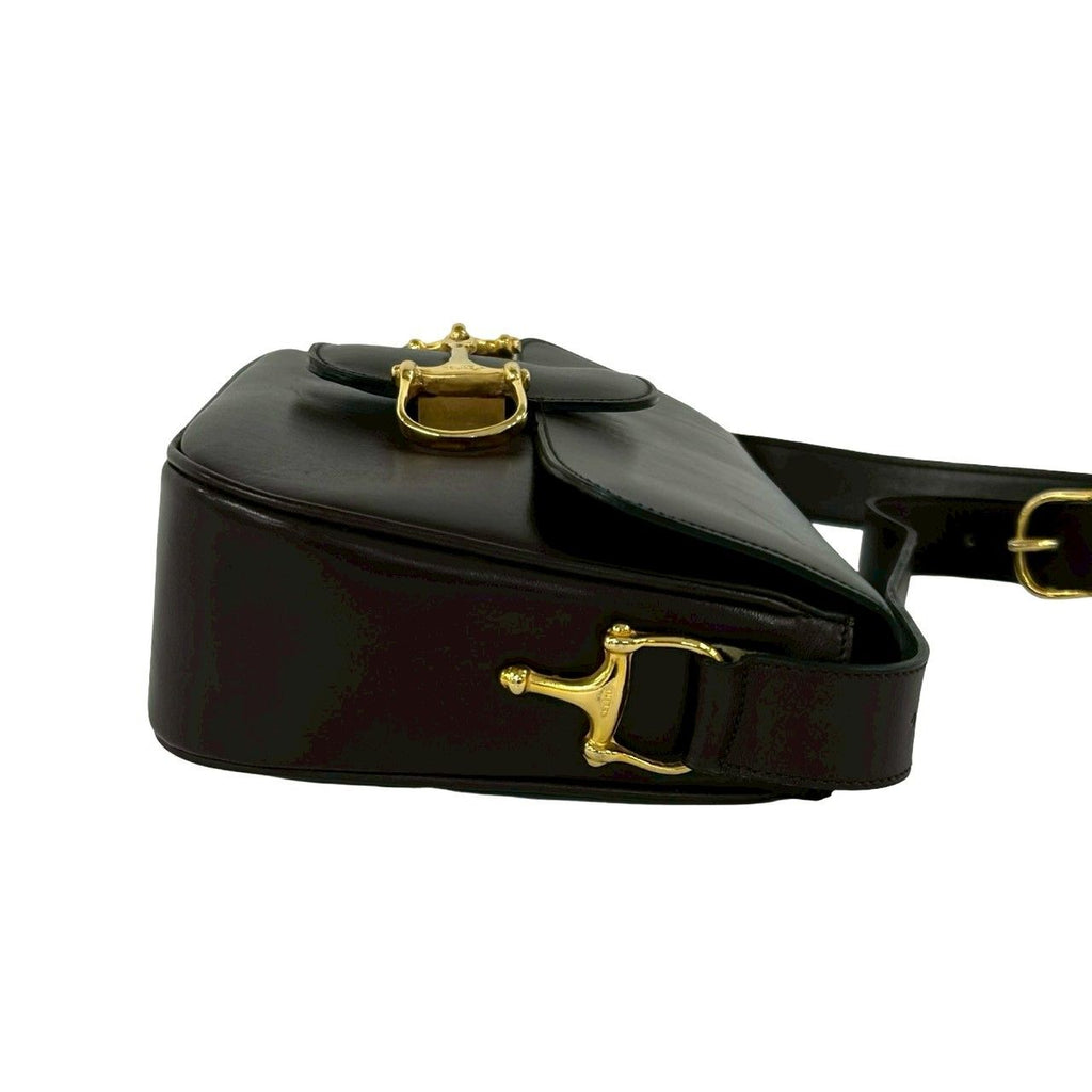 Celine Vintage Horsebit Logo Calf Leather Shoulder Bag Brown — view 6