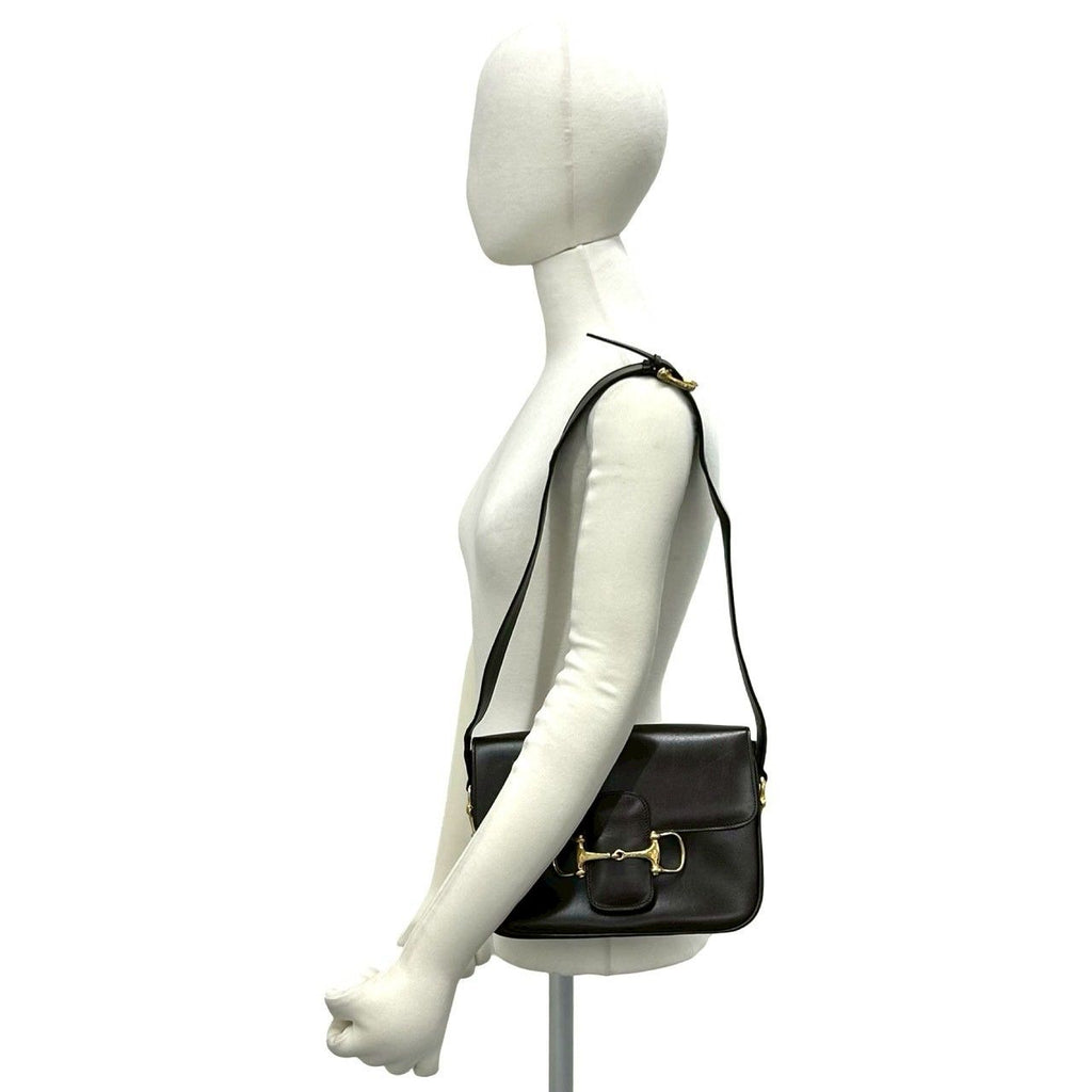 Celine Vintage Horsebit Logo Calf Leather Shoulder Bag Brown — view 2