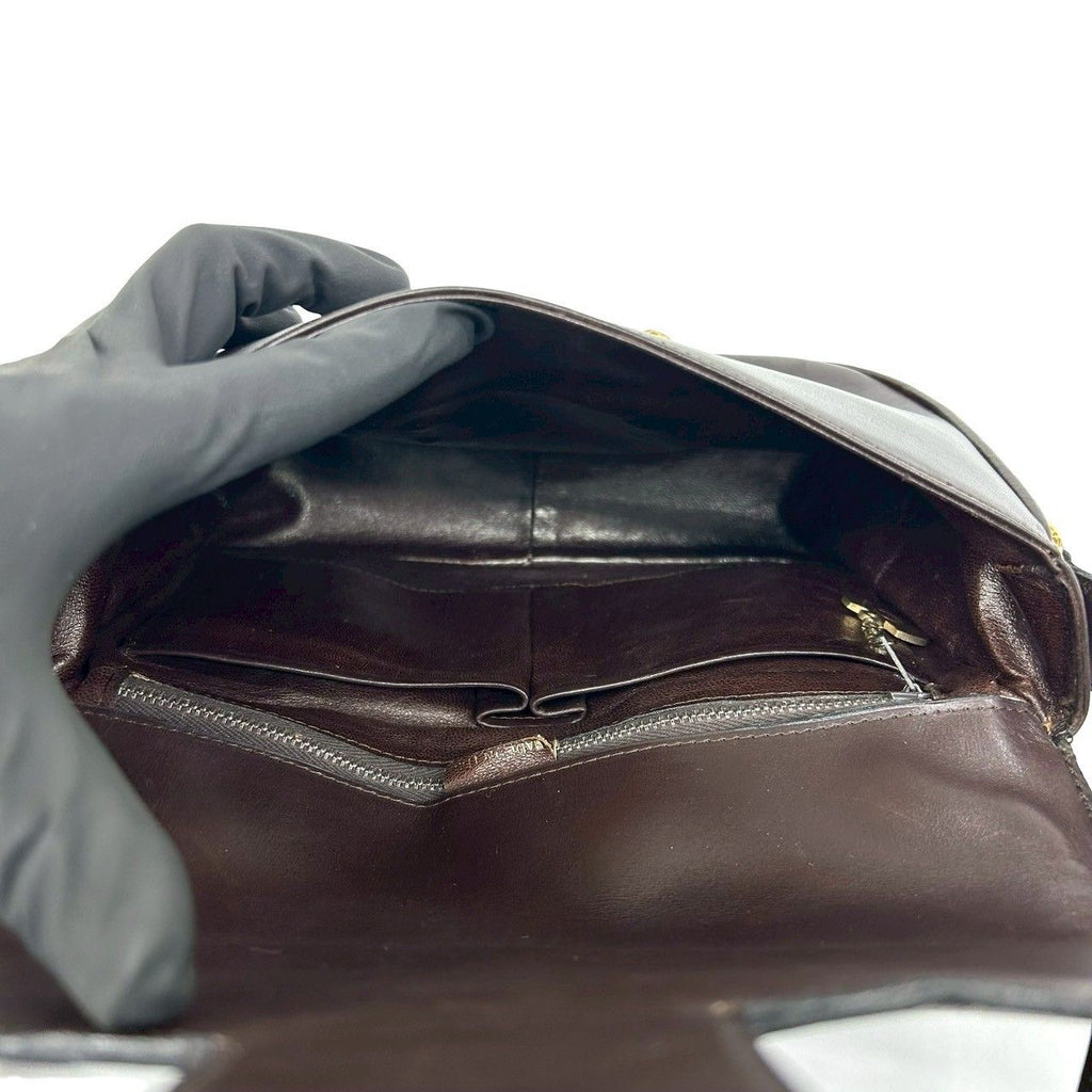 Celine Vintage Horsebit Logo Calf Leather Shoulder Bag Brown — view 9