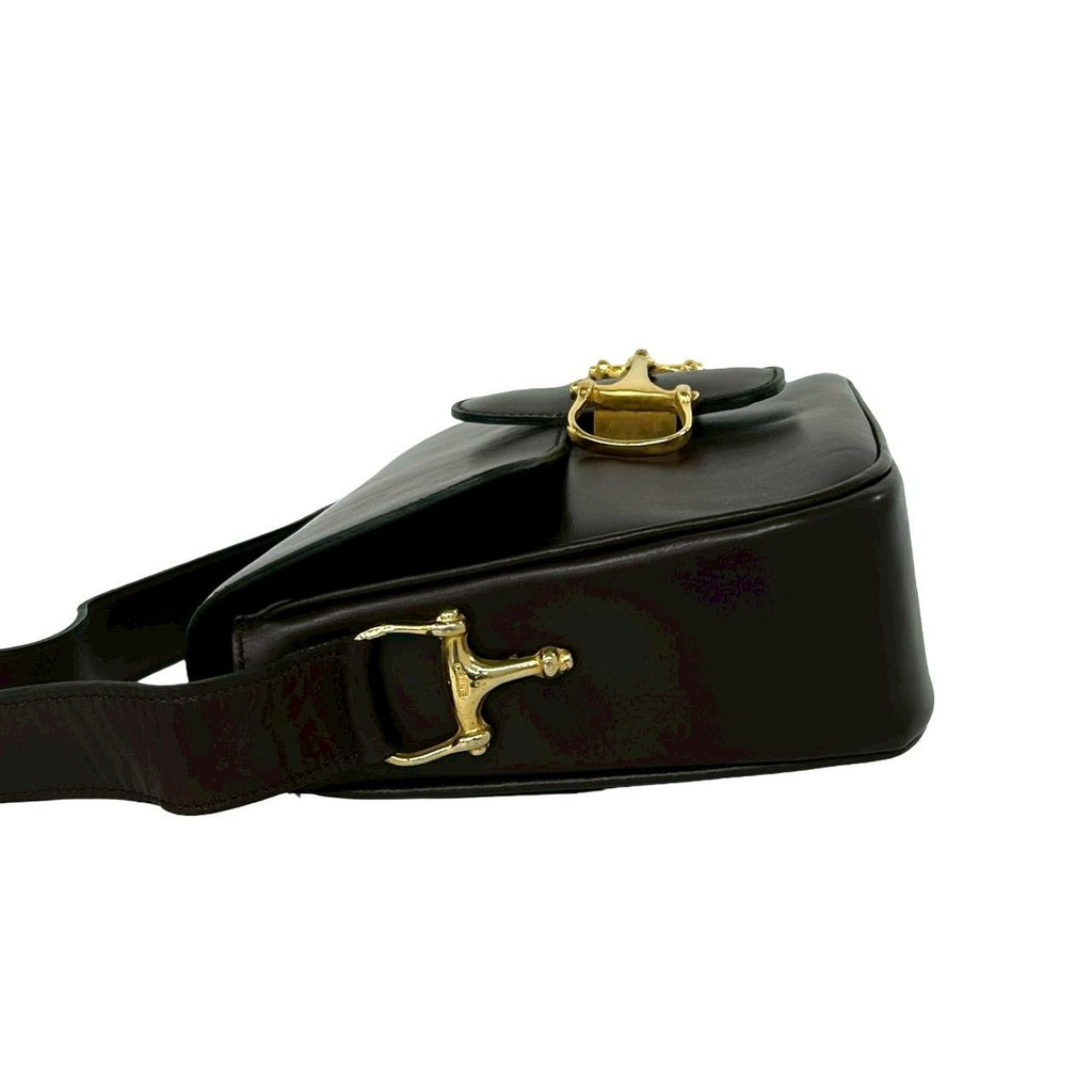 Celine Vintage Horsebit Logo Calf Leather Shoulder Bag Brown — view 5