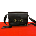 Celine Vintage Horsebit Logo Calf Leather Shoulder Bag Brown