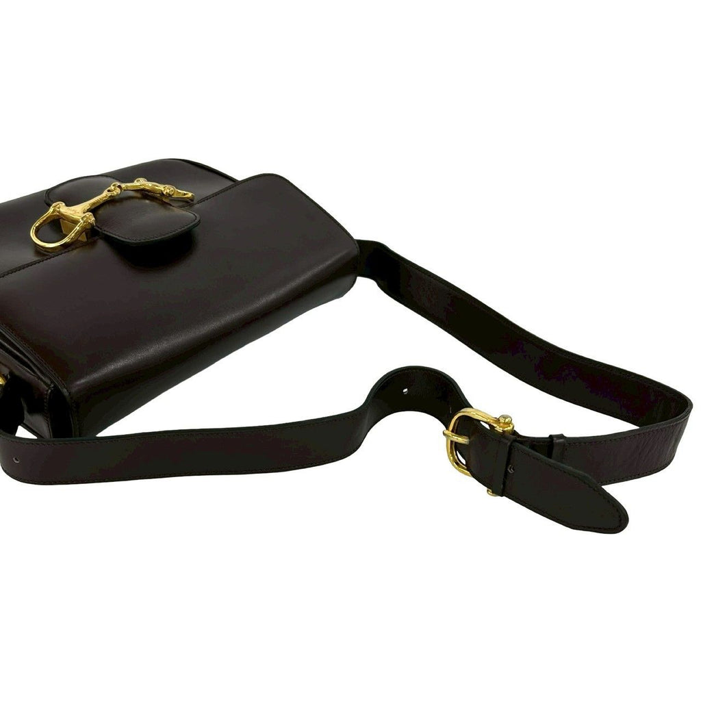 Celine Vintage Horsebit Logo Calf Leather Shoulder Bag Brown — view 4