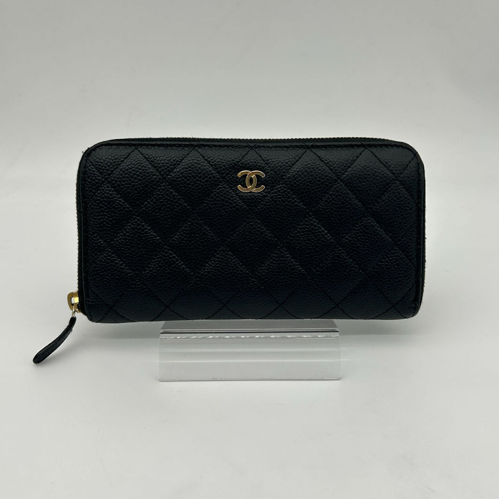 Chanel Wallet Quilted Caviar Leather Black
