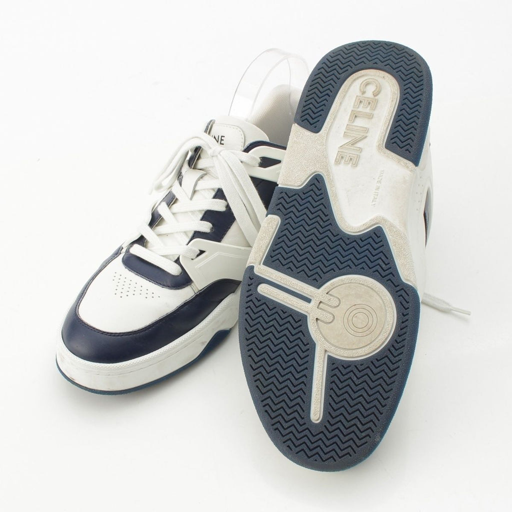 Celine Leather Logo Low Cut Sneakers White Navy — view 5