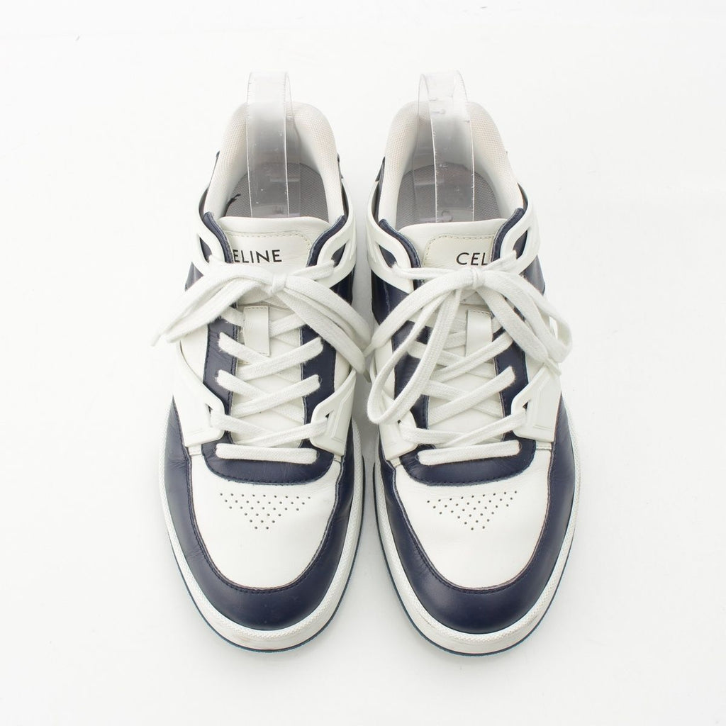 Celine Leather Logo Low Cut Sneakers White Navy — view 2