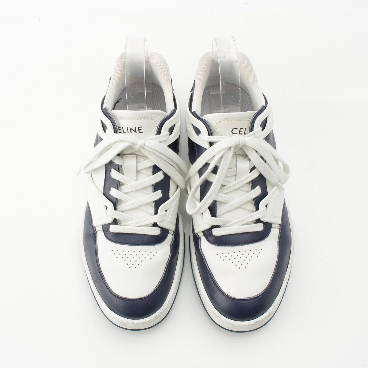 Celine Leather Logo Low Cut Sneakers White Navy — view 2