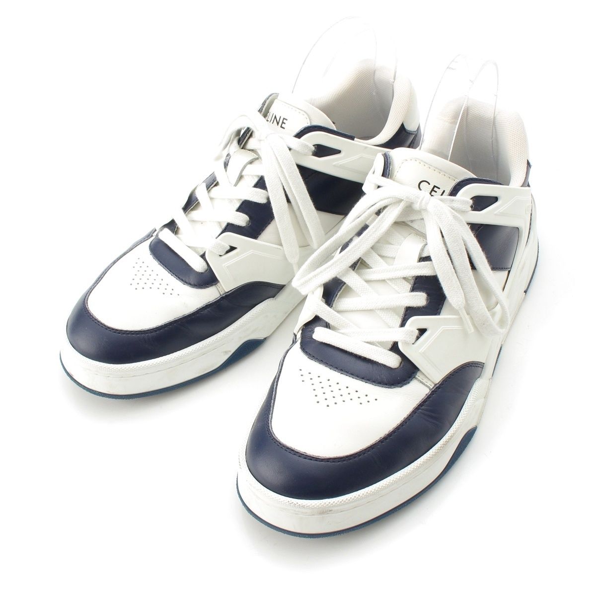 Celine Leather Logo Low Cut Sneakers White Navy