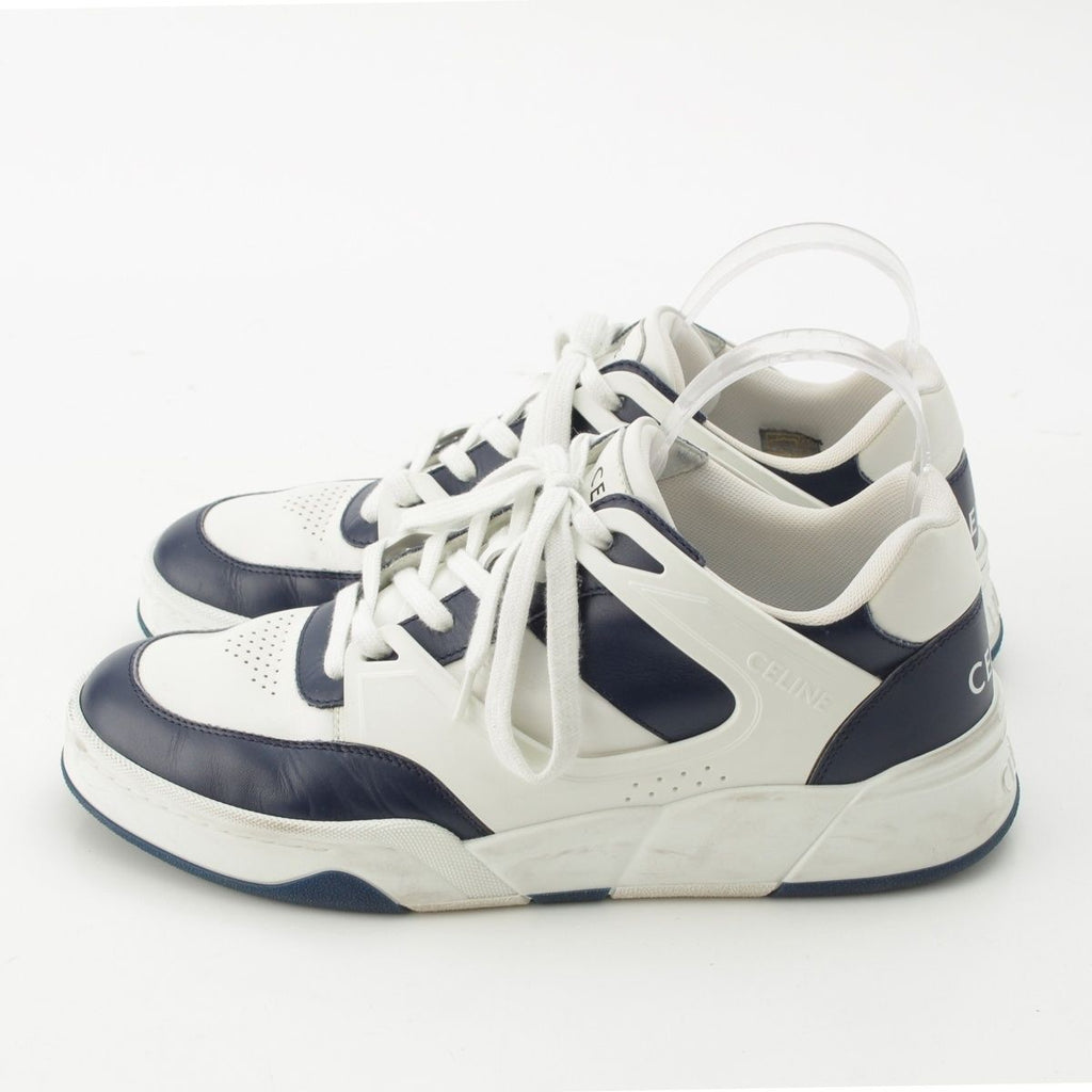 Celine Leather Logo Low Cut Sneakers White Navy — view 3