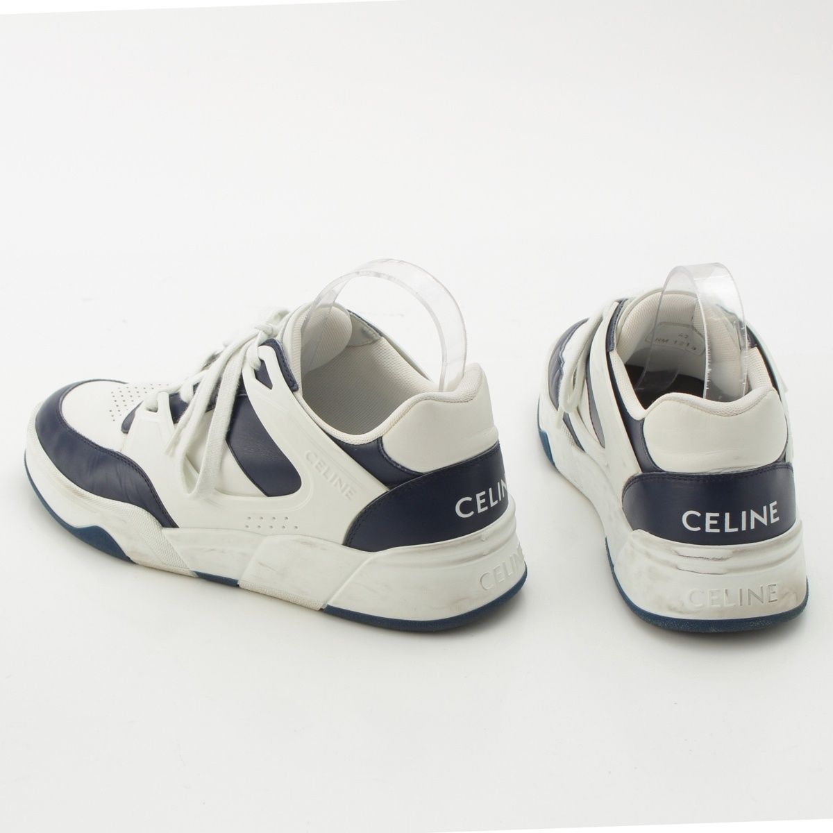 Celine Leather Logo Low Cut Sneakers White Navy — view 4