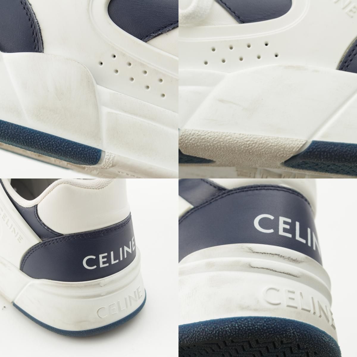 Celine Leather Logo Low Cut Sneakers White Navy — view 9