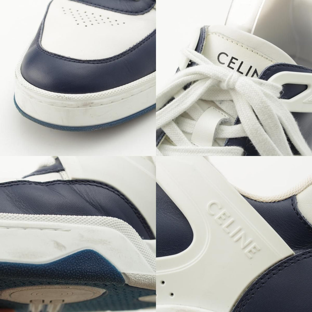 Celine Leather Logo Low Cut Sneakers White Navy — view 8