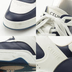 Celine Leather Logo Low Cut Sneakers White Navy — view 8