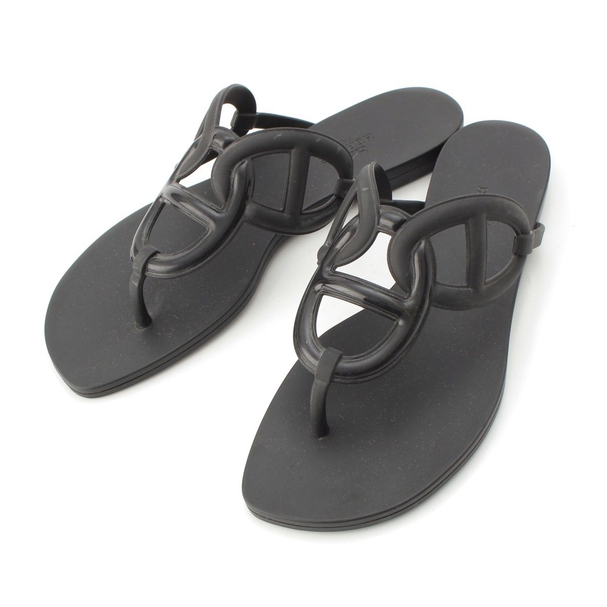 Hermes Egerie Laver Flat Sandals Shoes Black