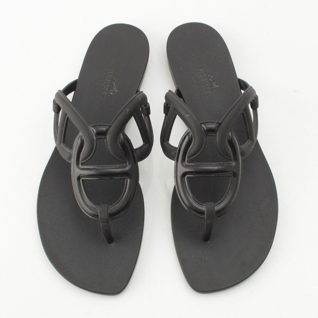 Hermes Egerie Laver Flat Sandals Shoes Black — view 2