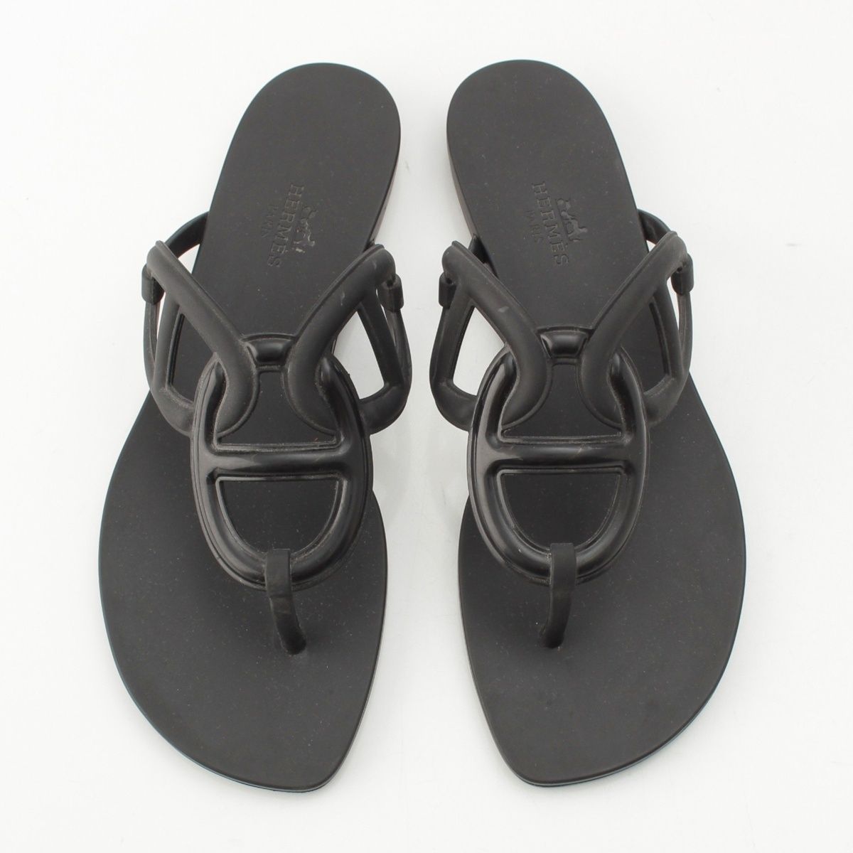 Hermes Egerie Laver Flat Sandals Shoes Black — view 2