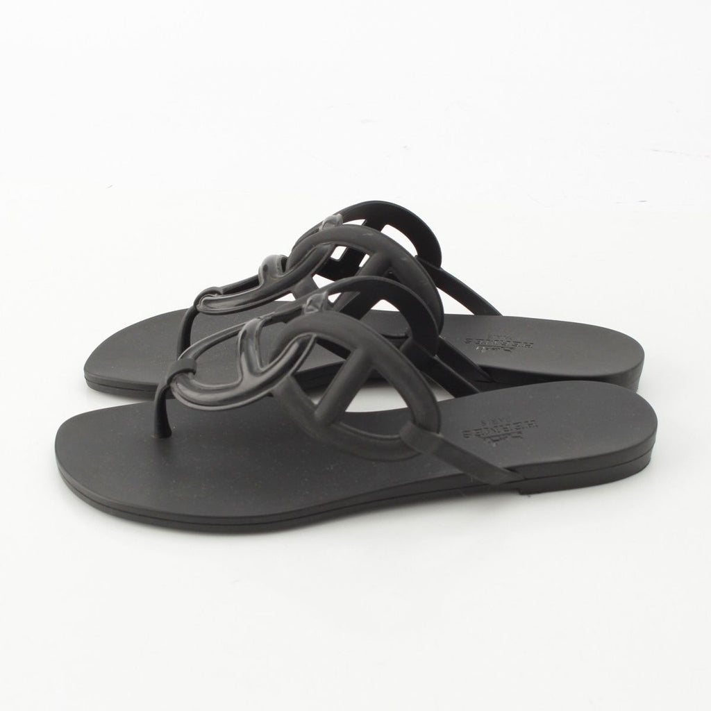 Hermes Egerie Laver Flat Sandals Shoes Black — view 3