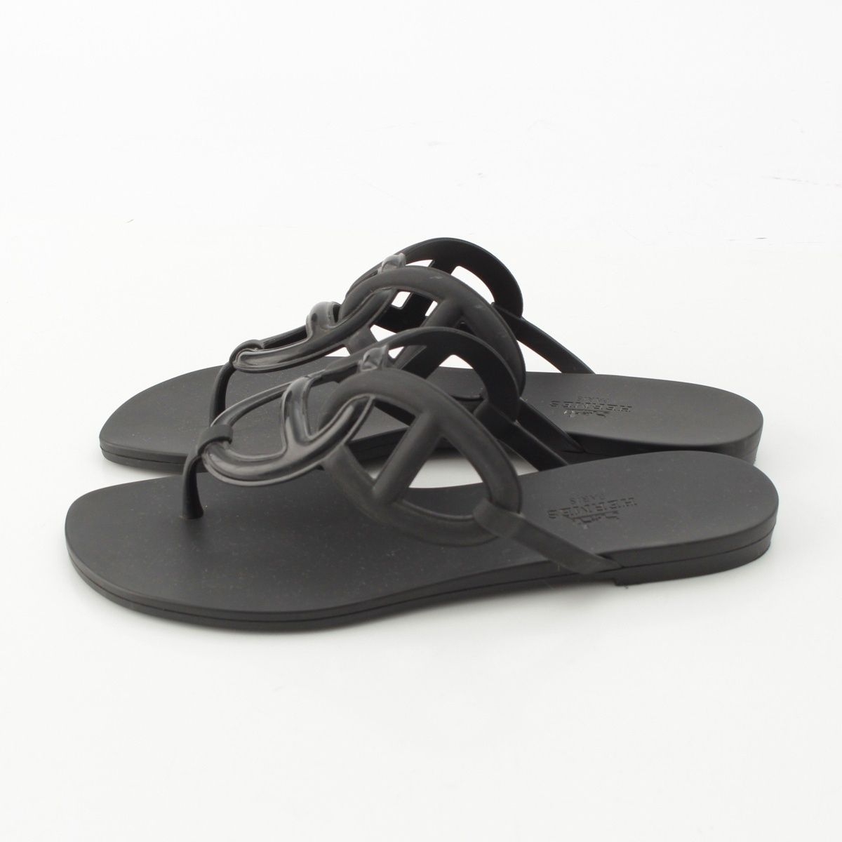 Hermes Egerie Laver Flat Sandals Shoes Black — view 3