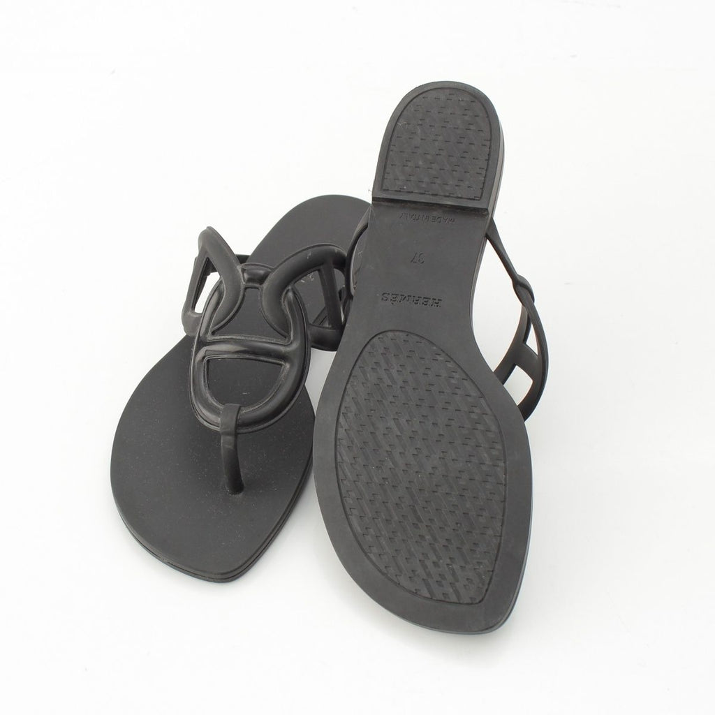 Hermes Egerie Laver Flat Sandals Shoes Black — view 5