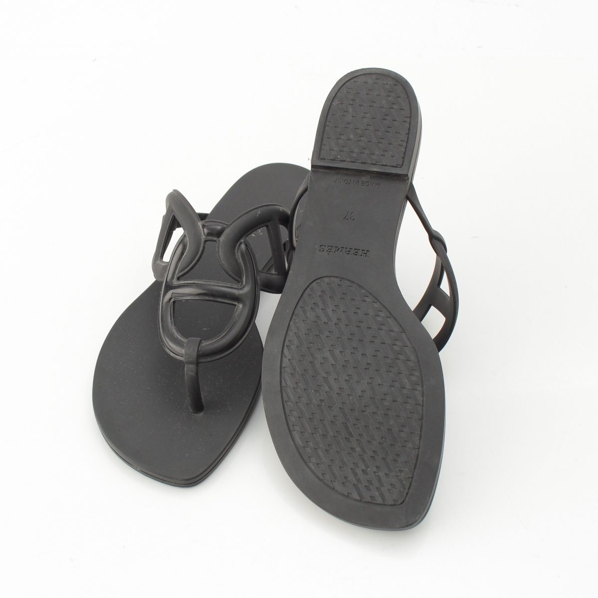 Hermes Egerie Laver Flat Sandals Shoes Black — view 5