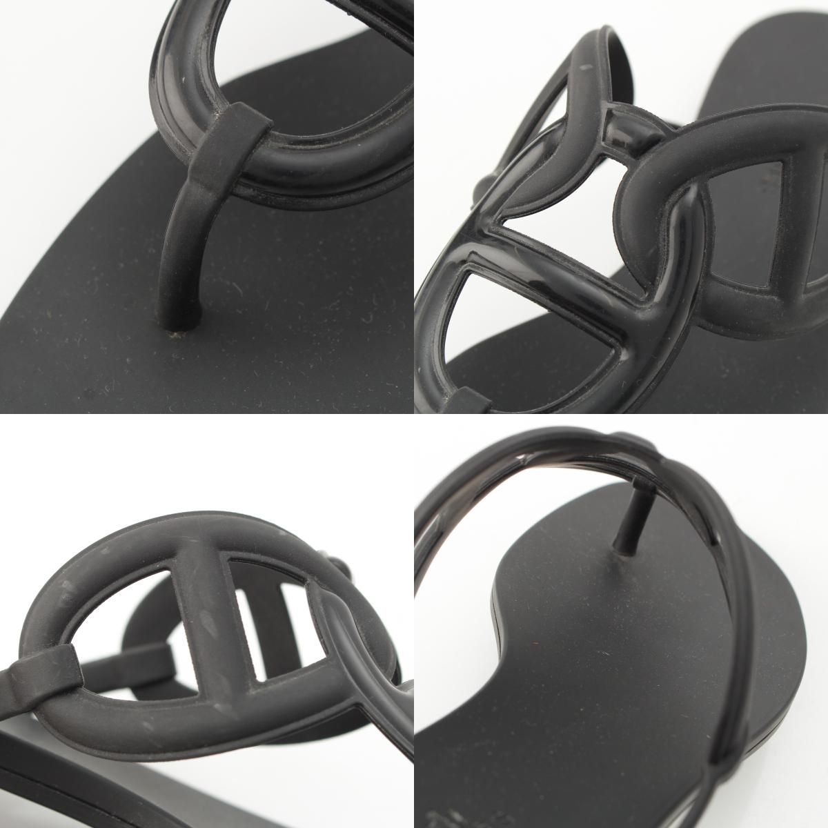 Hermes Egerie Laver Flat Sandals Shoes Black — view 9
