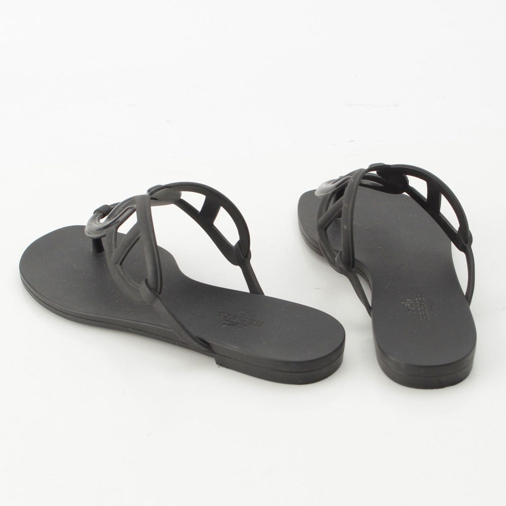 Hermes Egerie Laver Flat Sandals Shoes Black — view 4