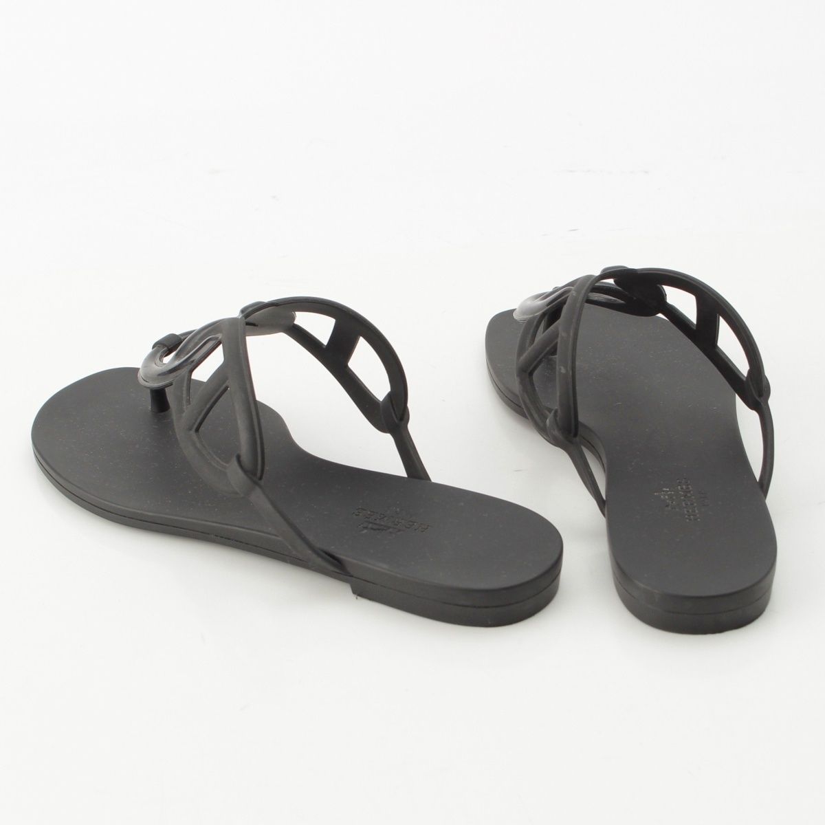 Hermes Egerie Laver Flat Sandals Shoes Black — view 4