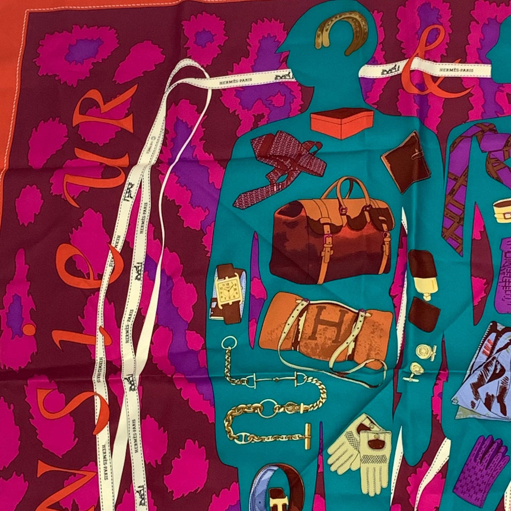 Hermes Carre 90 Monsieur Et Madame All Over Pattern Silk Scarf Multicolor — view 2