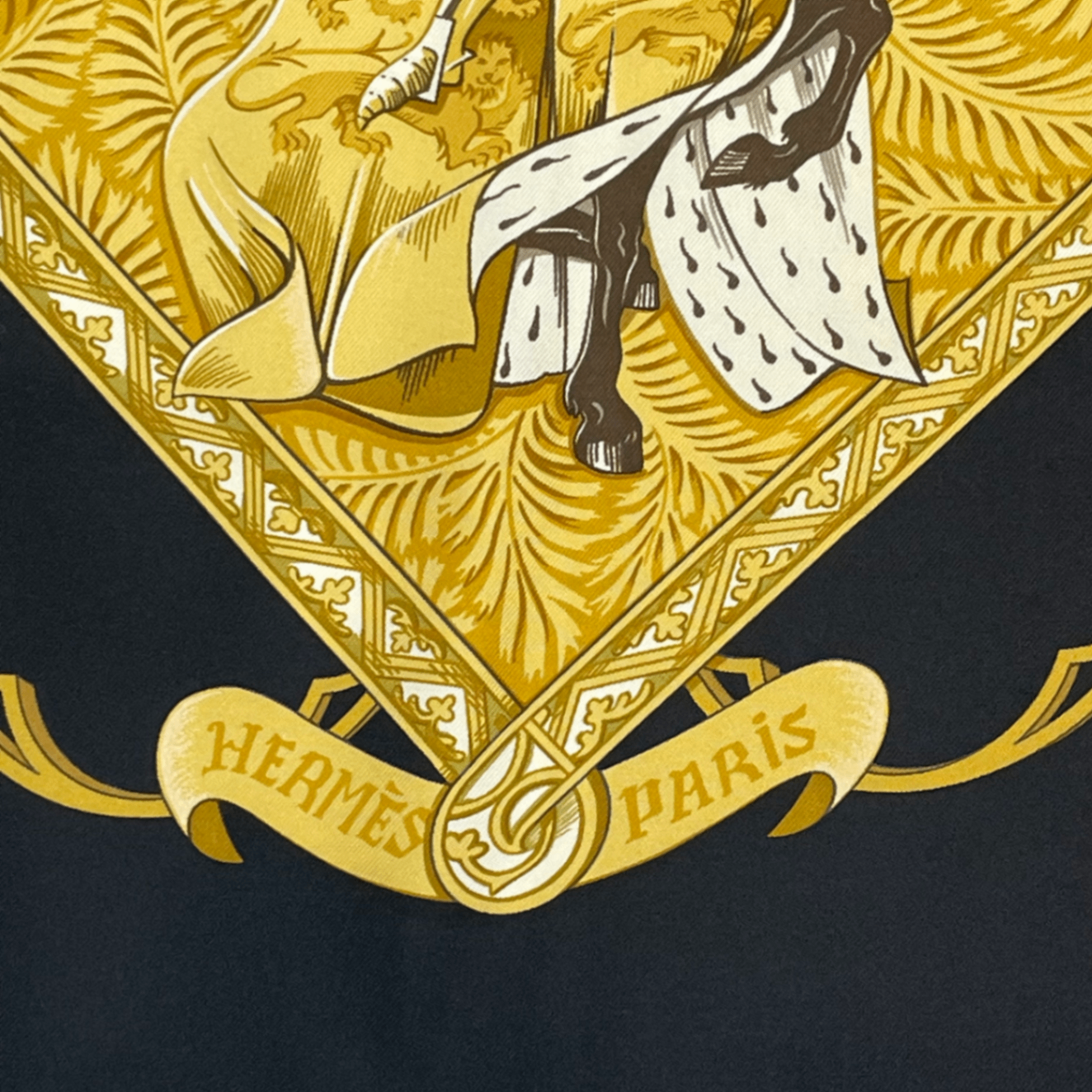 Hermes Scarf Carre 90 Scene with Horses la Vie a Cheval Gold Black — view 6