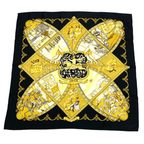 Hermes Scarf Carre 90 Scene with Horses la Vie a Cheval Gold Black