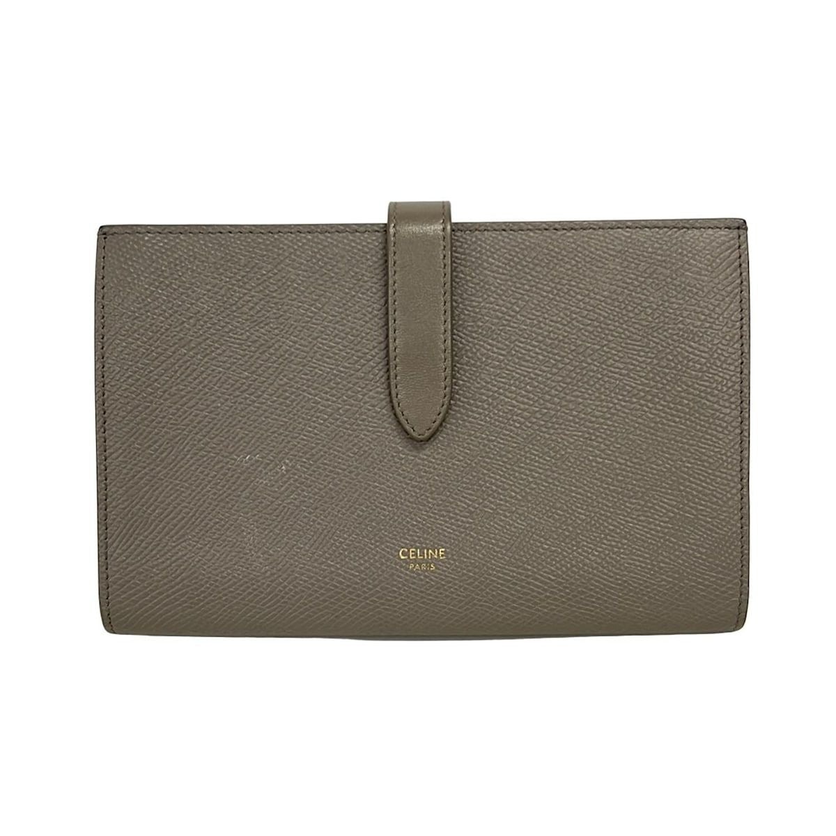 Celine Bifold Wallet Large Strap Gray Leather