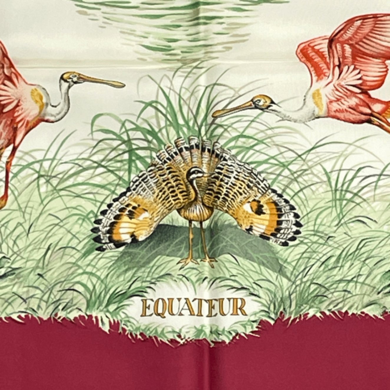 Hermes Scarf Carre 90 Equateur Red Right Under The Road Animal Bird All Over