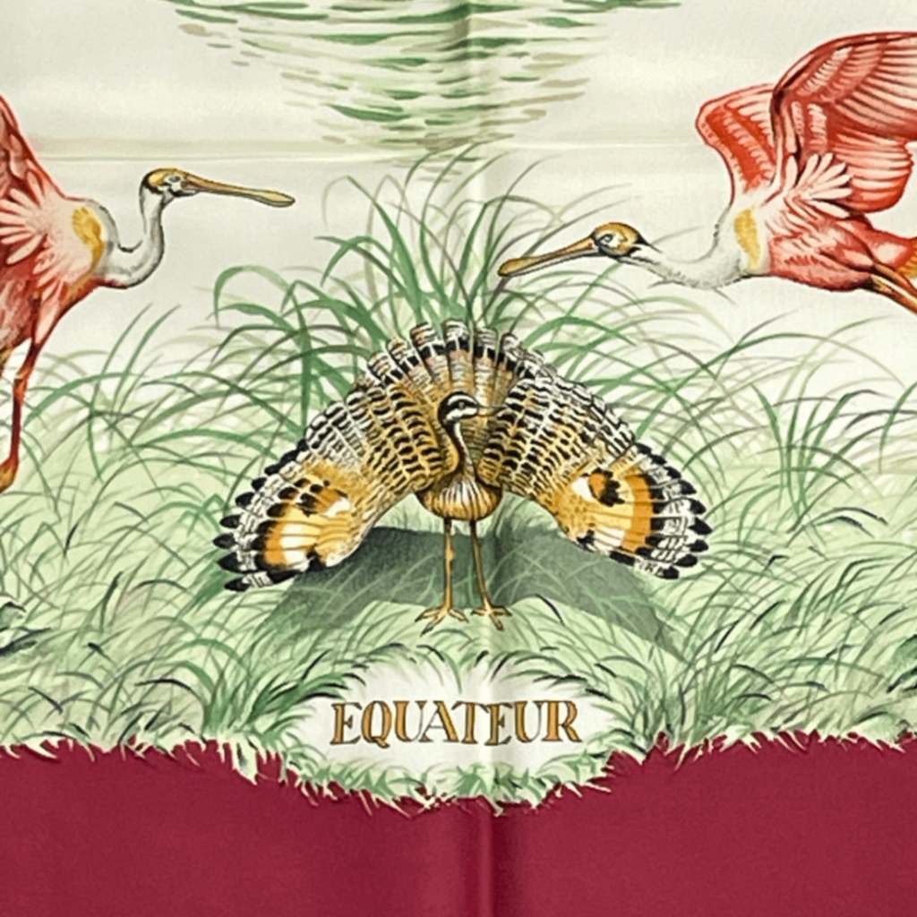 Hermes Scarf Carre 90 Equateur Red Right Under the Road Animal Bird All Over — view 6
