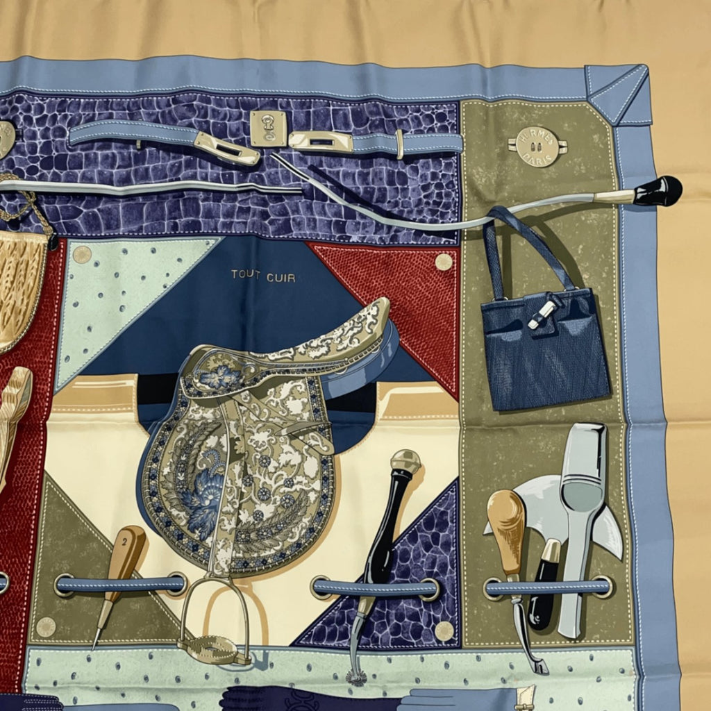 Hermes Scarf Carre 90 Tout Cuir All Leather Silk Brown