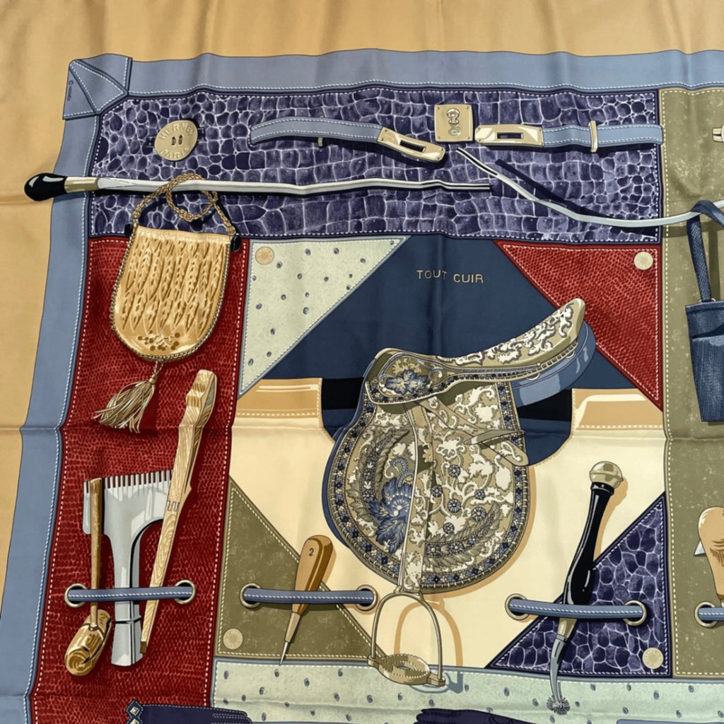 Hermes Scarf Carre 90 Tout Cuir All Leather Silk Brown