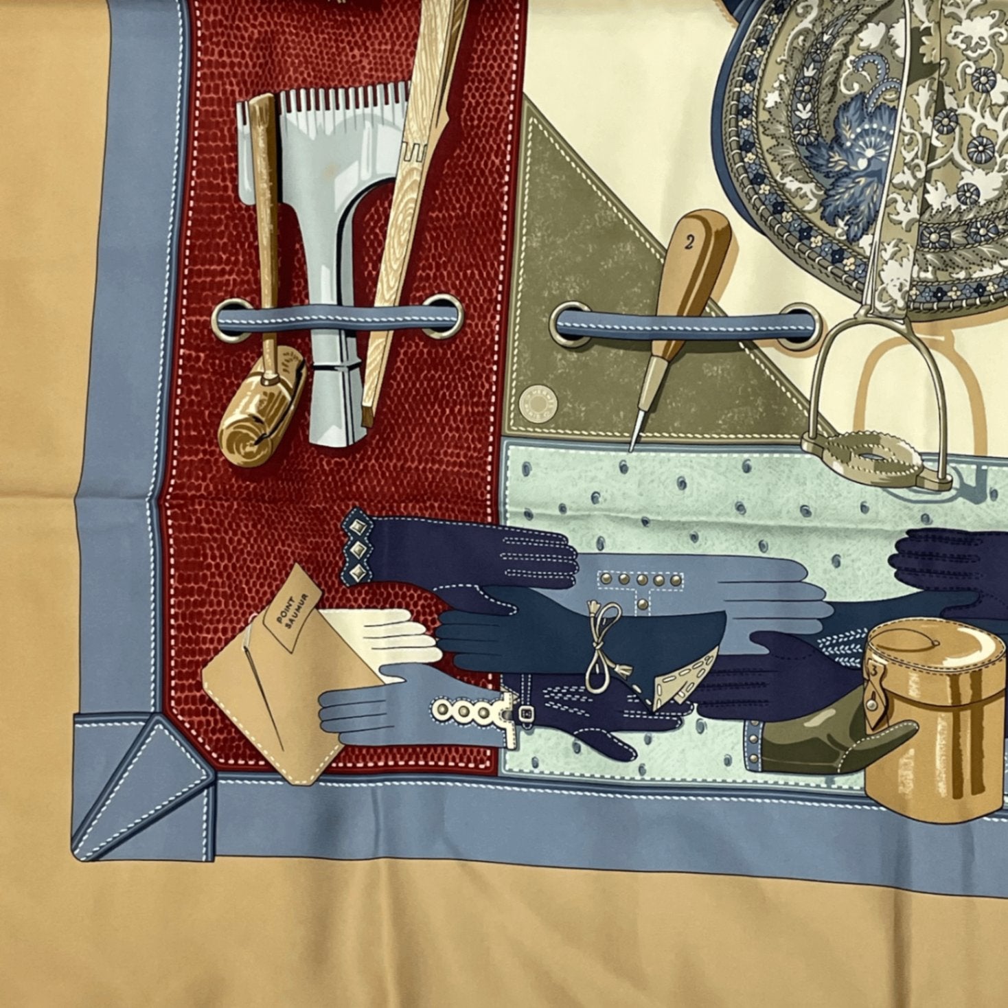 Hermes Scarf Carre 90 Tout Cuir All Leather Silk Brown