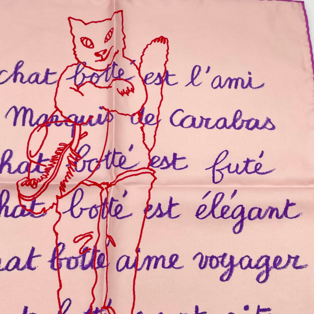 Hermes Scarf Silk Pink Carre 45 le Chat Botte Puss in Boots — view 3