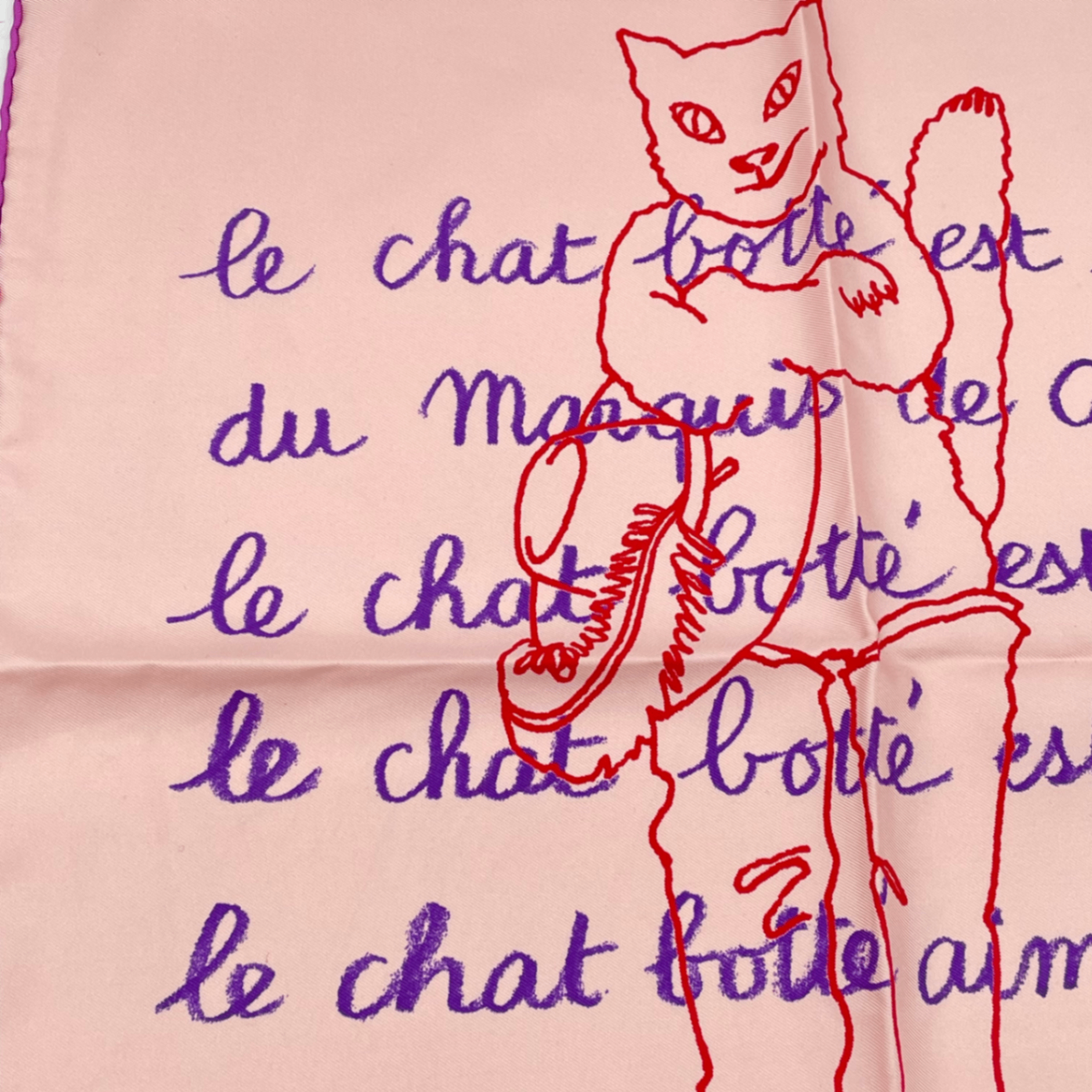 Hermes Scarf Silk Pink Carre 45 le Chat Botte Puss in Boots — view 2