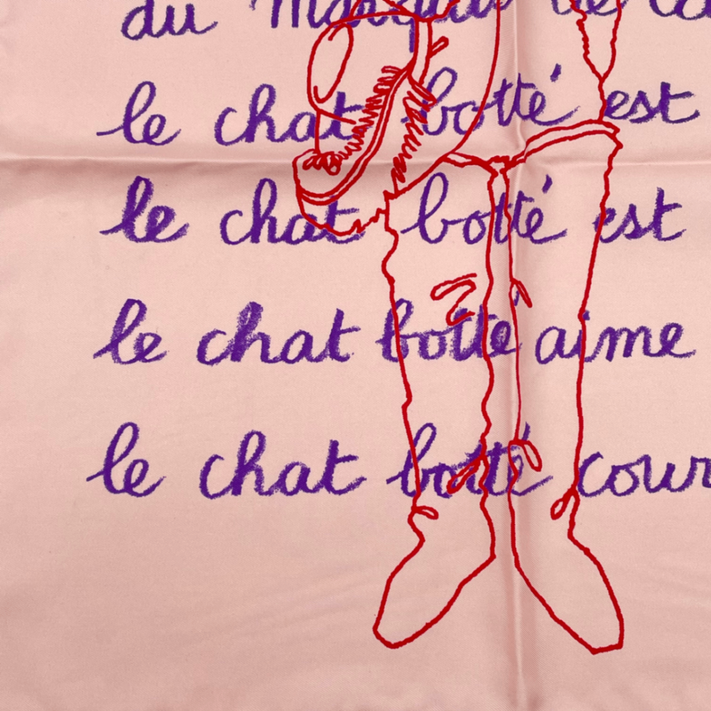 Hermes Scarf Silk Pink Carre 45 le Chat Botte Puss in Boots — view 4
