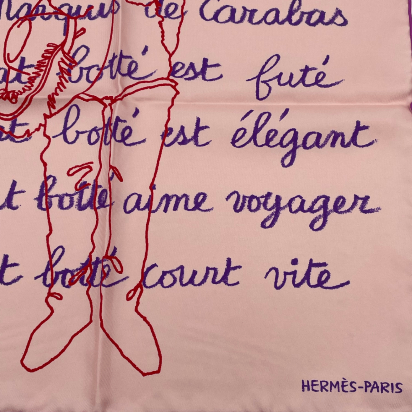 Hermes Scarf Silk Pink Carre 45 le Chat Botte Puss in Boots — view 5